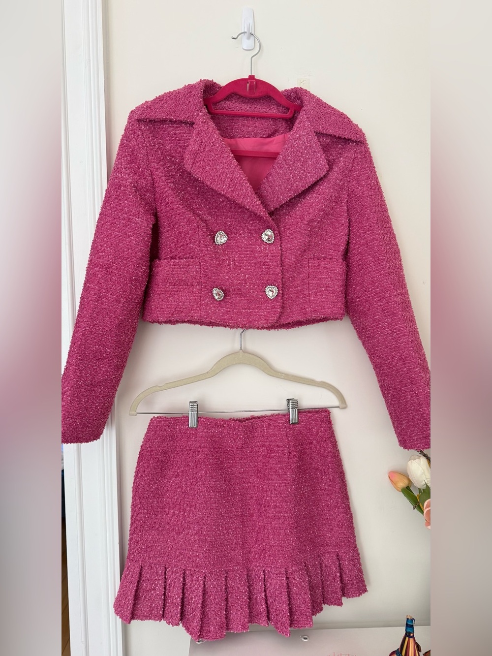 Rose Pink Tweed Jacket Skirt set ( two pieces )
